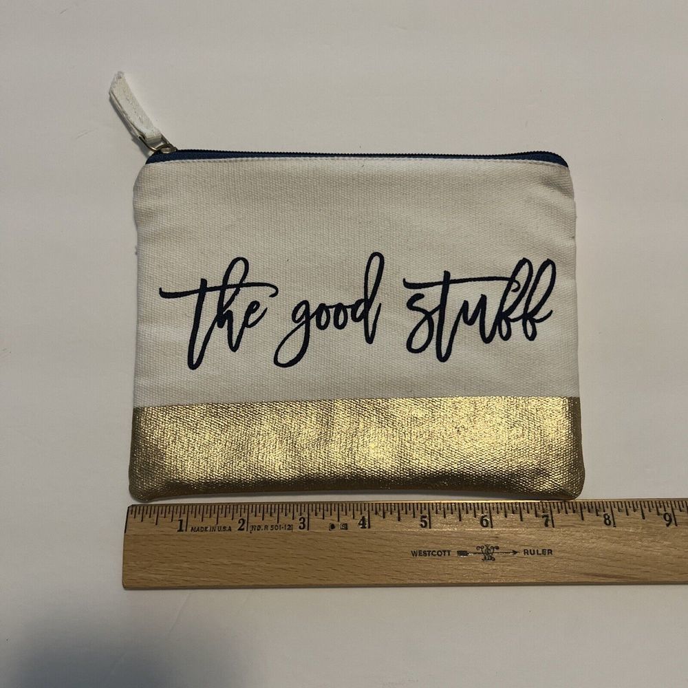 Olive &‎ Hill Canvas Pouch The Good Stuff Navy Gold White